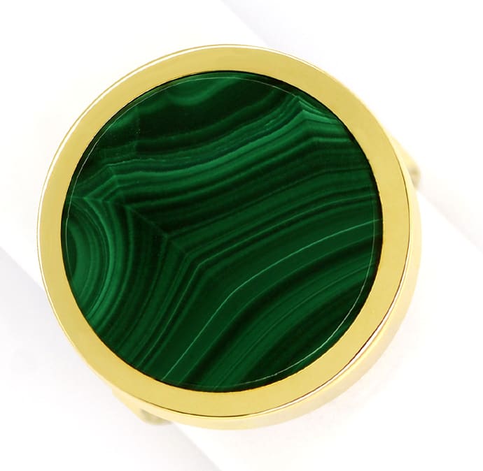 Foto 2 - Designer-Gelbgoldring 17mm runde Malachit Platte in 14K, Q0623