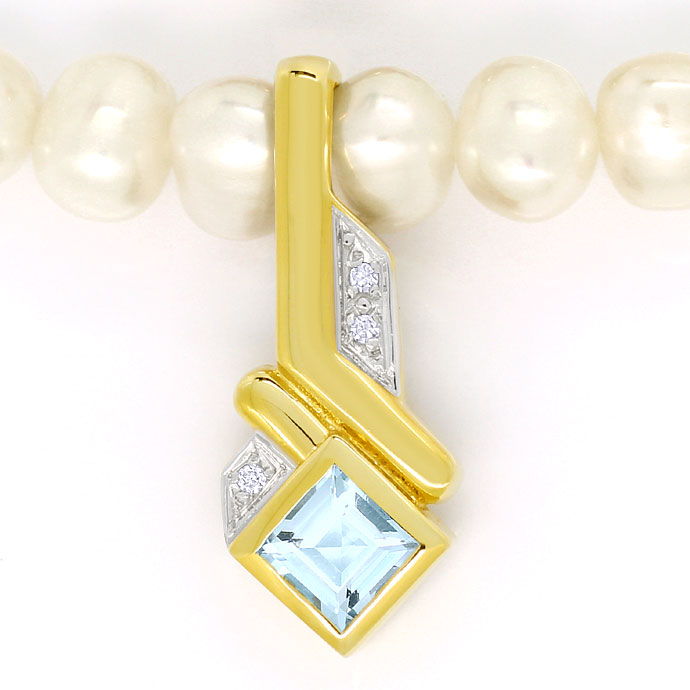 Foto 2 - Perlen Collier Aquamarin Diamant Clip Anhänger 14K Gold, R7330