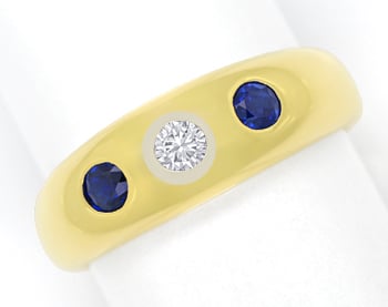 Foto 1 - Goldbandring mit lupenreinem Diamant und blauen Safiren, S1659
