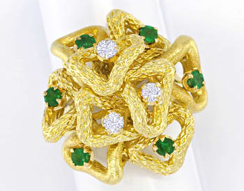 Foto 1 - Exklusiver Smaragde Diamanten Blüten Goldring, S5131