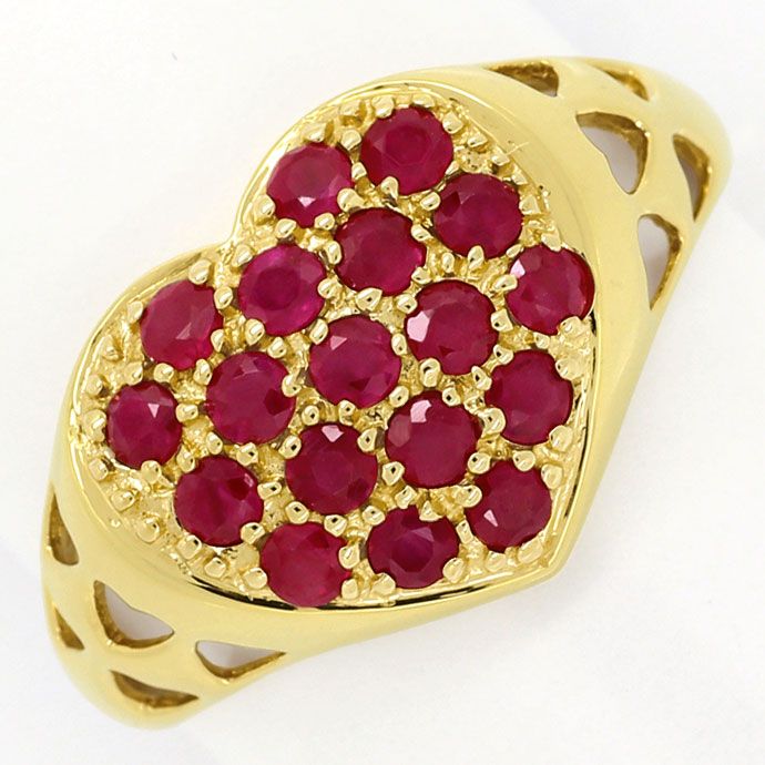Foto 2 - Herz Top Rubine Gelbgold-Ring, Goldring als großes Herz, S9203